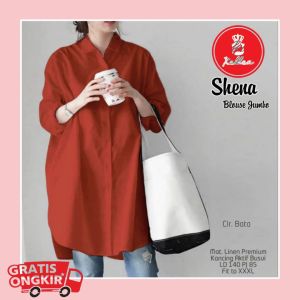 Blouse Wanita Lengan Panjang Linen Premium Casual Elegan Shena Blouse Korean Style Fashion Muslim Jumbo Kekinian - XELLEA