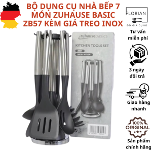 Bộ dụng cụ nhà bếp 7 món ZUHAUSE BASIC ZB57 kèm giá treo inox bộ dụng cụ làm bán nấu ăn nhựa chịu nhiệt cao cán inox