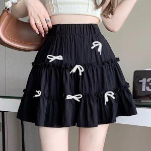 Chân Váy Chữ A Xòe Đính Nơ Và Chân váy 3 tầng Dễ Thương Có lớp quần bên trong vải gân giãn 4 chiều Nữ