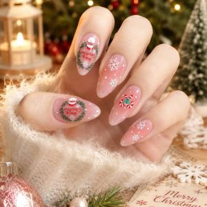 MI LI Oval Press-On Christmas Nail Sticker DIY Nail Art Nail Decoration Stickers Cute Designs Self Adhesive Manicure Stickers Christmas