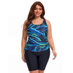 Womens Plus Size Swimwear Built in Bra Rash Guard Two Piece Swim Shirt Boyleg Shorts Swimsuit XL-5XL