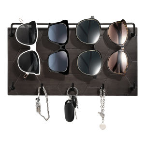 Sunglass Organizer Wall Key Holder Decorative Wood Wall Jewelry Organizer Glasses and Sunglass Holder Display with 5 Hooks Key Rack Hanging Eyeglass Storage for Entryway Living Room Home Decoration