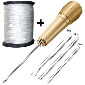 Leather Sewing Kit DIY Leather Sewing Awl Needle with Copper Handle Set Leather Canvas Tent Shoes Repairing Tool Nylon Thread
