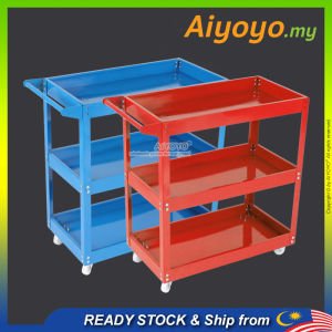 3 Layers Service Cart Tools Cart Utility Tool Service Trolley Barang Garaj Bengkel Push Cart Shelf Storage Metal Steel Tool Trolley Shelf Storage