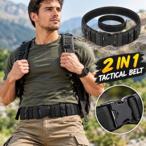 2 In 1 Tactical Mens Belt Quick Release Buckle Nylon Adjustable Waist For Outdoor Hiking Camping Daily Casual Use