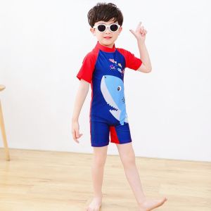 New Swimwear Rashguard for Boys 3-13 Years Old Quick Dry Short Sleeves One Piece Swimsuit for Kids Boys