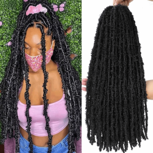 BEAUTYLADIES 24 Strands 22 Inch Butterfly Faux Locs Crochet Hair Soft Distressed Synthetic Dreadlock Extension Fluffy Natural Twisted Boho Locs Braiding Hair for Senegalese