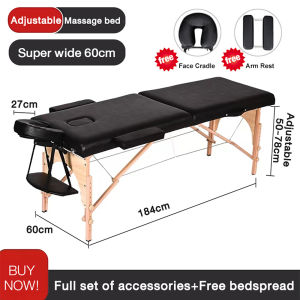 New Adjustable Massage Bed Portable Beech SPA Bed 185cm*60cm Massage Bed Spa Facial Massage Table Tattoo Bed Eyelash Bed Physiotherapy Bed