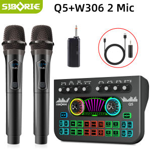 Siborie Q5 Sound Card+ W306 2 Wireless Profesional Microphone Karoke Mic SET Pengiriman cepat Siap COD
