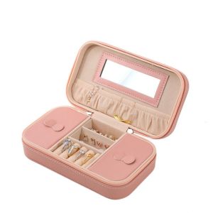 CUNXIN พียู PU กล่องเครื่องประดับอัญมณี สองชั้น สีทึบทึบ กล่องเครื่องประดับสำหรับเดินทาง ง่ายๆ พร้อมกระจก กล่องแสดงเครื่องประดับ สำหรับบ้าน