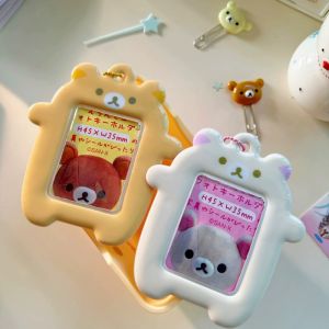 Kawaii Rilakkuma Cute 2 Inch Kpop Photocard Holder Photo Card Holder Bag Pendant School Stationery