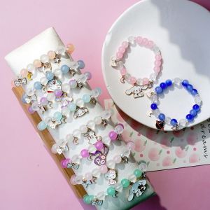 Kawaii Cute Sanrio Kuromi Mymelody Cinnamoroll Pom Pom Purin Beaded Crystal Bracelet Girlfriend Gifts Toys For Girls