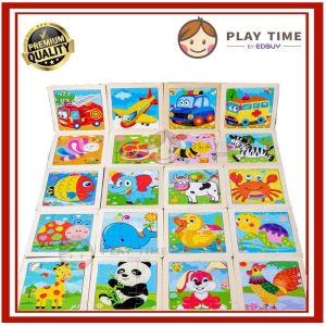 KIDDOM Wooden Jigsaw Puzzles for Kids 9pcs Early Education Cartoon Animal Wood Puzzle Birthday Gift Goodies Activities