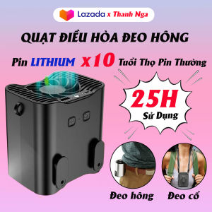 (BẢO HÀNH 5 NĂM) Quạt đeo thắt lưng Quạt đeo hông di động cao cấp Quạt điều hòa đeo hông mini tiếng ồn thấp có màn hình Led Quạt đeo cổ 2 luồng đảo cánh pin 8000 mah tích hợp đèn pin