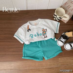 Set bộ tay ngắn bé trai áo thun họa tiết robot dễ thương kèm quần short 9 đến 25kg BERNIE H1224B11