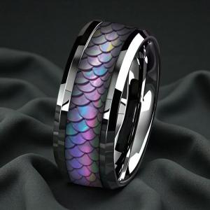 Fashion Mens Stainless Steel Rings Punk Colorful Dragon Scale Pattern Inlay Ring Daily Wear Jewelry Gift for Him Non-Fade h260529