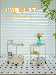 LZD  Sofa Side Table Mobile Net Red Cream Style Living Room Trolley Double-Layer Storage Rack Creative  Coffee Table with Wheels