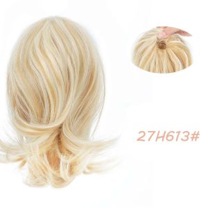 HULEQQI Synthetic Scrunchie Ponytail Wig Highlights Wrap-Around Mermaid Wave Hairpiece Elegant Fluffy Short Ponytail Extension For Women