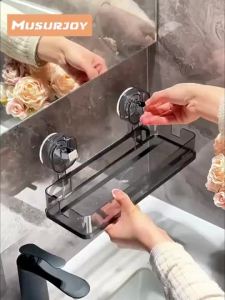 Easy-Install Suction Cup Bathroom Shelf Shower Shelves with Suction Cup and Fence Waterproof Iron Shower Rack