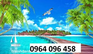 Tranh gạch 3d phong cảnh bờ biển cây dừa - BCCX63