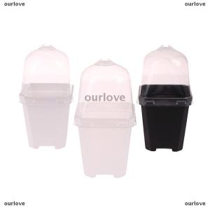 [COD] ourlove 5pcs Square หม้อดอกไม้ขนาดเล็กที่มีความชื้นโดมต้นกล้าปลูกหม้อ