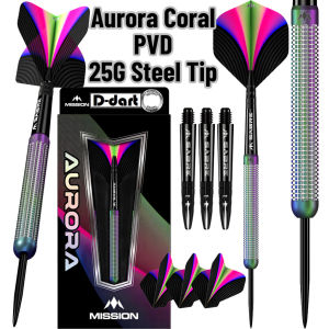 MISSION STEEL TIP DARTS - 25G AURORA CORAL PVD 90% TUNGSTEN STEEL DART SET ORIGINAL (ARROW DART KELULI)