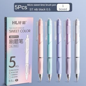 6Pcs Retractable Gel Pen Set Highlighter Ballpen Quick Drying Black Ink 0.5mm Pen Smooth Writing Pen