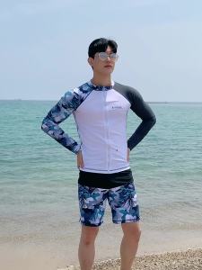 Mens Swimsuit Diving Suit Black and White Round Neck Long Sleeve Long Pants Set Quick-Dry Sun Protection Surfing Swimming Suit Factory Direct Sale