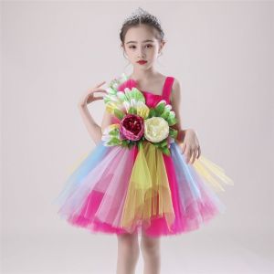 กระโปรงตูตูสำหรับเด็กการแสดงเต้นรำเจ้าหญิงสีสันสดใสเด็กวัยหัดเดินครึ่งตัวเต้นรำสายรุ้งเทศกาลสีชมพูทันสมัย 7.15