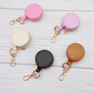 Mini Keychain Box Portable Ring Holder Travel Organizers Case Pendant for Women with Soft PU Leather Lining