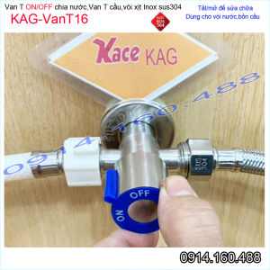 Van T chia nước ON OFF inox sus304 KAG-VanT16 van khóa vòi xịt bồn cầu D21 giảm áp lực siêu bền sử dụng tốt