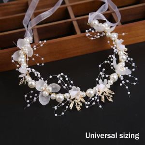 European Flower Lace Crown Bridal Wreath Girl Tiaras Headband/Children Performance Hair Band Fairy Golden Leaf/Wedding A
