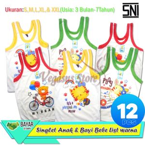 12Pcs Singlet Kutung BEBE PUTIH-Kaos Dalam Anak Ber SNI dari 3 Bulan s/d 7 Tahun-Vegasus Store(COD)