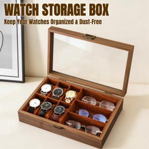 9 Slots Walnut Grain Wood Watch Storage Display Box Wristwatch Organizer PVC Watch Box Storage Case Watch Box