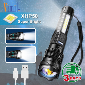 Vimite LED Flashlight Zoomable Sidelight USB Rechargeable 1865 Battery Super Bright Telescopic Focusing XHP50 Portable Tactical Torch Light