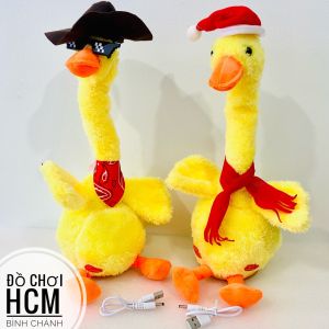 [TIẾNG VIỆT - HÌNH CLIP THẬT] Đồ chơi trẻ em vịt vàng nhún nhảy phát nhạc ghi âm giọng nói có đèn ca hát nhảy múa