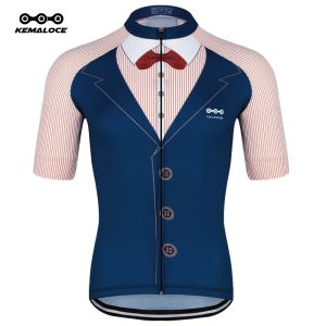 KEMALOCE Navy Blue Cycling Jersey Men Classical Vintage Breathable Coolmax Unique Bicycle Shirt Anti Uv Road Race Youth Tight Bike Wear Shirts