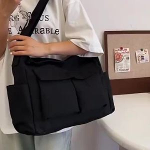 (1-3 Days Delivered)Canvas Bag for Ladies & Guys Shoulder and Crossbody Bag with Zipper Closure Korean Fashion Multi-pocket Large Capacity Canvas Bag