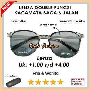 FREE CASE - Kacamata Terbaru  Gaya Masa Kini - Kacamata Double Fungsi Baca Dan Jalan Frame Full Abu Lensa Abu - Ready Ukuran +1.00 sampai +4.00