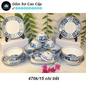 Bộ Bát Đĩa Bát Tràng [15 MÓN] - Bộ Bát Đĩa Cao Cấp [HOA ĐÀO]