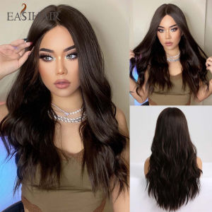 EASIHAIR Tóc giả sóng dài cơ thể Ombre Màu đen nâu Tóc vàng tổng hợp Tóc giả Cosplay Phần giữa Tóc giả chịu nhiệt tự nhiên cho phụ nữ2026