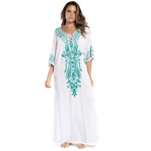 Embroidery Pareo Beach Tunic Kaftan Robe De Plage Bikini Cover Up Bathing Suit Praia Mulher Beach Dress Plus Size