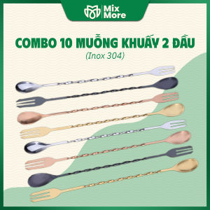 Combo 10 muỗng khuấy 2 đầu inox 304 thìa barspoon pha cooktail cà phê trà cao cấp sang trọng Mixmore