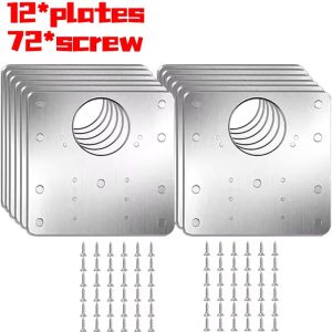16Pcs Cabinet Hinge Repair Plate Kit with Hole and Screw Stainless Steel Wooden Cabinet Door Hardware Hinge Mounting Plate