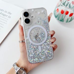 Magnetic Case for iPhone 16 15 14 Pro Max Compatible with MagSafe Premium Sparkly Liquid Glitter Phone Casing Cover for iPhone 16 15 14 Plus