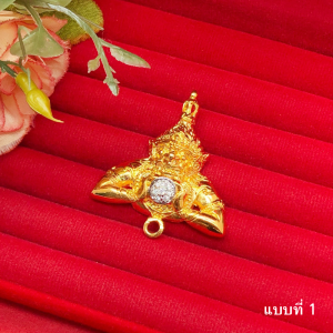 จี้ตัวคั่น หัวสร้อย ห้อยพระ จี้พระราหูอมจันทร์ ขนาด 4x3.5cm สีทองฝังเพชรสีดำ-แดง ดำ-แซฟไฟร์ แพ็คละ 1 ชิ้น พร้อมส่ง#สายมู#แก้ชง
