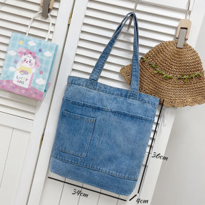 Denim Shoulder Bag Canvas Tote Bag for Women Large Capacity Casual Retro Aesthetic Handbag