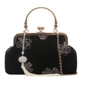 Delicate Velvet Chinese Style Evening Bag Intricate Stitching Artisan Craftsmanship Practical Soft Shoulder Bag
