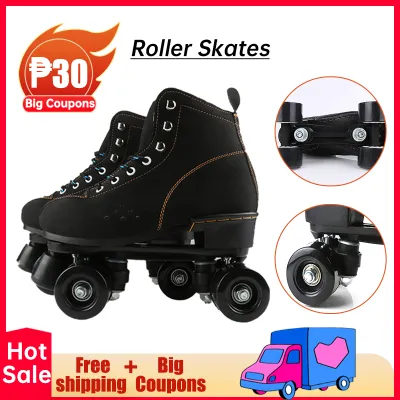 Mega Mall Adult Roller Skates Double Row PU Flash Wheels Cowhide Leather for Outdoor and Indoor Skating