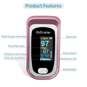 Fingertip Pulse Oximeter OLED color large screen monitor for any age comes with carrying case and lanyard. [Rose Gold]